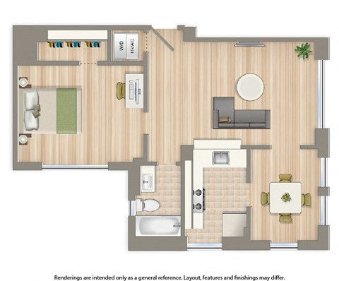 juniper courts one bedroom apartment floor plan rendering